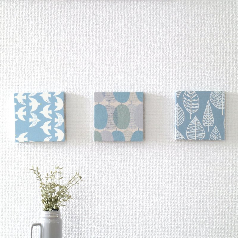 12x12cm Fabric panel 3-piece set [Light blue] - Wall Décor - Cotton & Hemp Blue