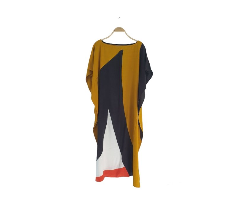 Hand Painted Cotton Rayon Kaftan for Summer Resort Vacation- Free Size - 洋裝/連身裙 - 棉．麻 黑色