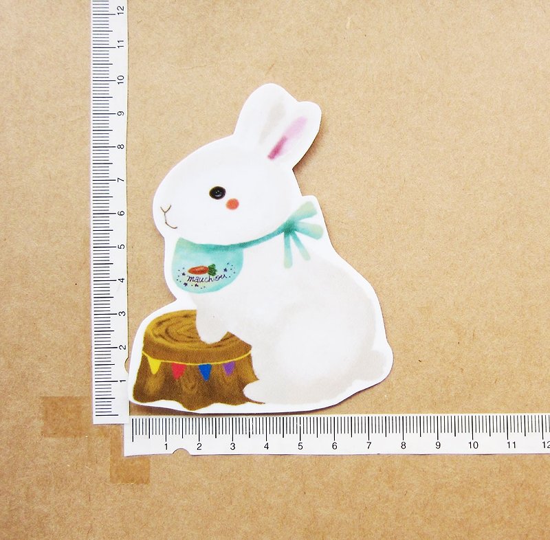 Hand-painted illustration style completely waterproof sticker forest animal series little white rabbit - Stickers - Waterproof Material White