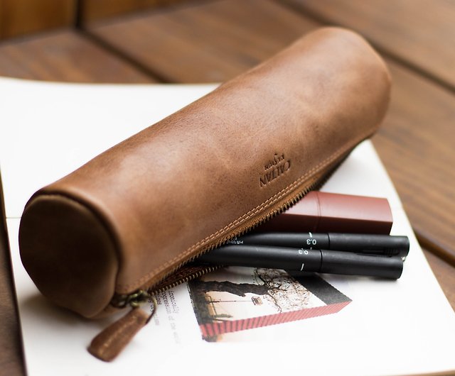 Color matching literary cylinder pencil case travel storage bag  large-capacity leather stationery bag grass green - Shop Thing.Is Pencil  Cases - Pinkoi