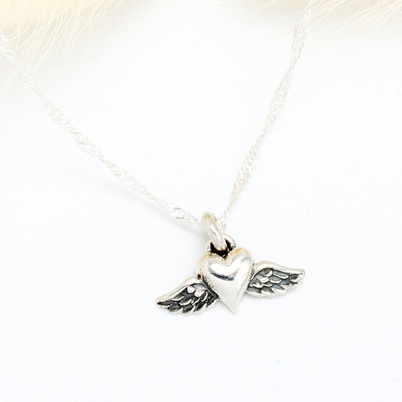 Angel's Wings Heart Love s925 sterling silver necklace Valentine's Day gift - สร้อยคอ - เงินแท้ 