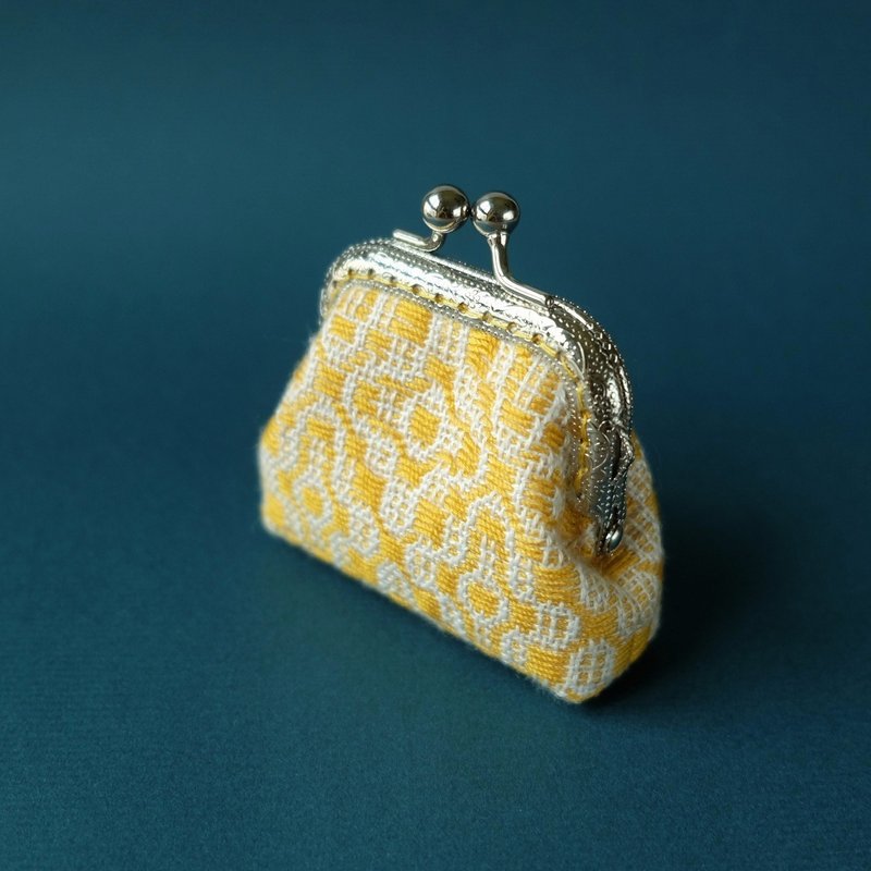 CaCa Crafts |【CaCa の手織布】手織古典歐風口金包 - 錢包/皮夾/長短夾 - 棉．麻 橘色