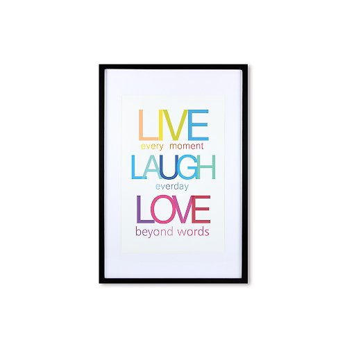 iINDOORS英倫家居 裝飾畫相框 Quote Series Live Laugh Love 黑色框 63x43cm