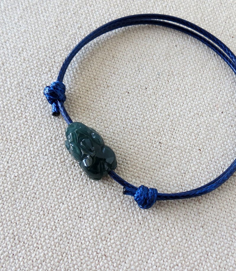 [Lucky Pixiu] Blue Water Jade Korean Wax Wire Bracelet*PS02*Lucky, evil spirits, anti villain - Bracelets - Gemstone Green