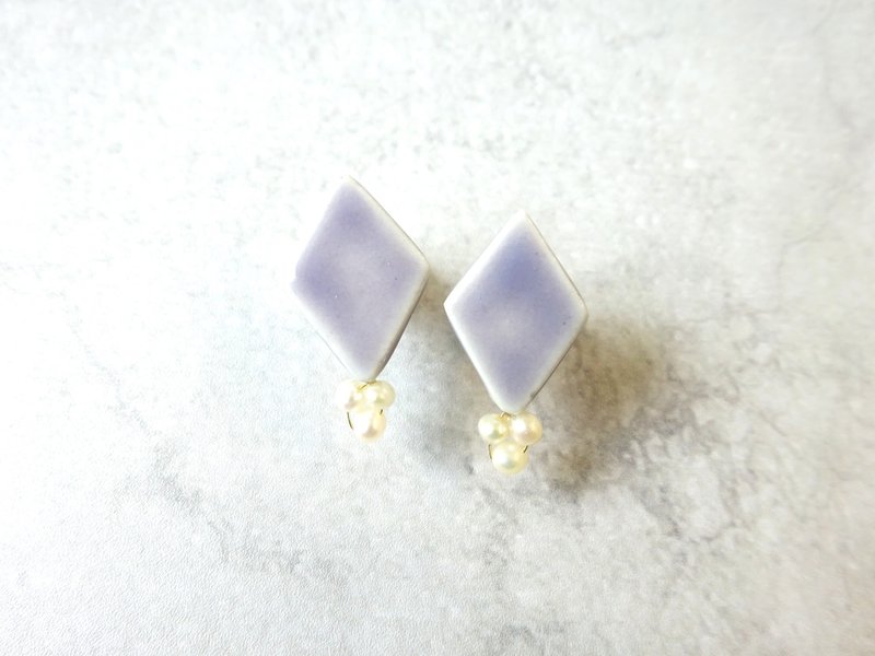 hishigata freshwater pearl earrings/ Clip-On /lavender - ต่างหู - ดินเผา สีม่วง