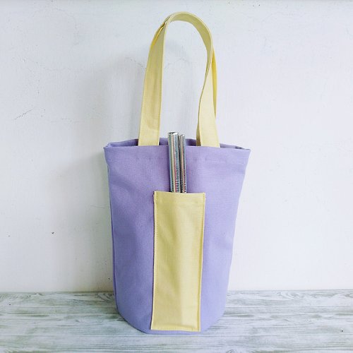 花兔手作 Hwatokki Handmade 淺紫黃 環保通用帆布袋 冰霸杯袋 飲料提袋 水壺袋 小物袋