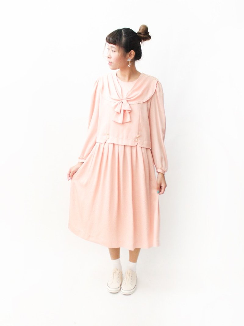 【RE1004D1484】 early autumn Japan retro pink fake two sailors collar long sleeve ancient dress - One Piece Dresses - Polyester Pink