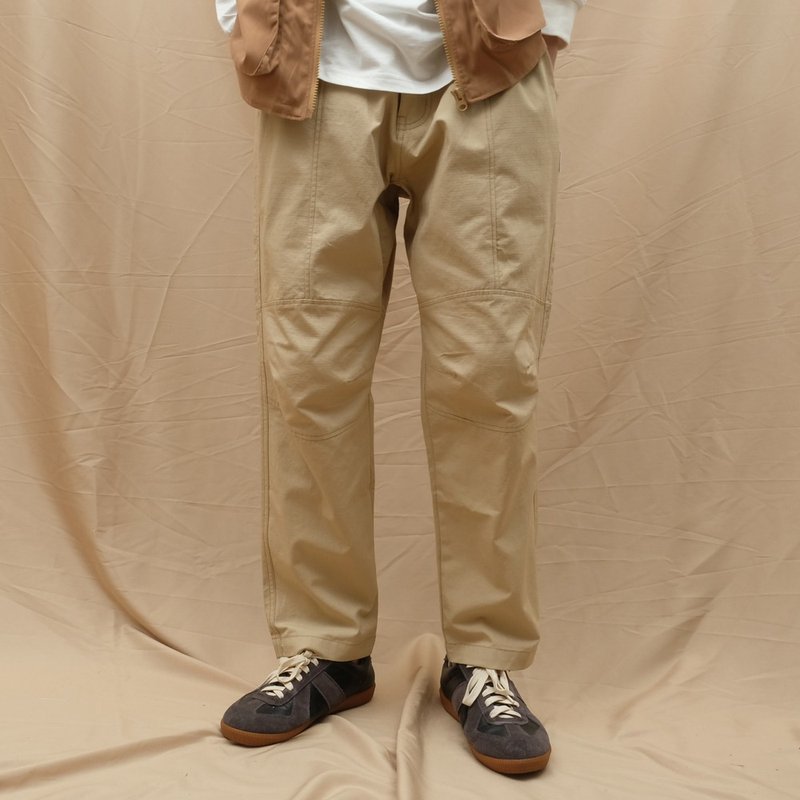 Wide Worker Pants/Unisex/Chino/Trousers/Wide Cut - กางเกงขายาว - ผ้าฝ้าย/ผ้าลินิน สีกากี