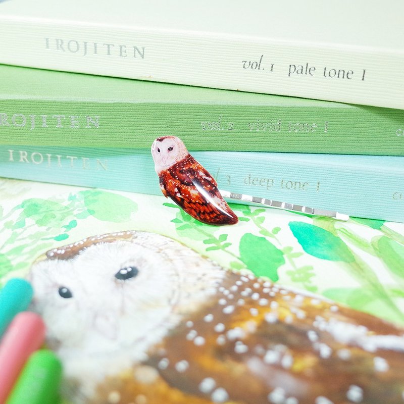 臺灣特有亞種 東方草鴞 繪畫一字夾 髮夾 - 髮夾/鯊魚夾 - 防水材質 咖啡色