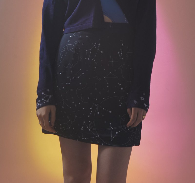 SKIRT PF23 Zodiac Print High Waist - 裙子/長裙 - 其他材質 藍色