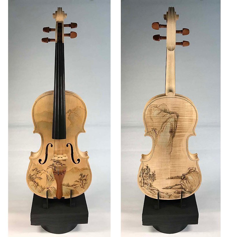 FuchunShanju手作り焼き絵クラフトバイオリン - 置物 - 木製 