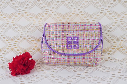 puremorningvintage 90s GIVENCHY Rainbow Woven Straw Makeup bag with mirror,logo embroidery at front