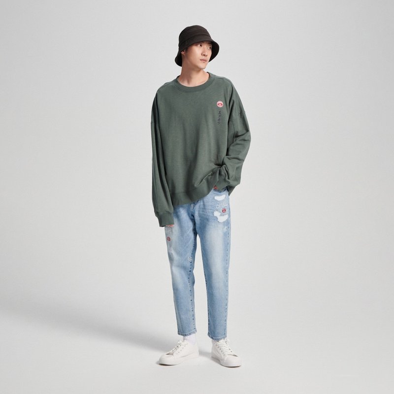 Edo Katsu Japanese style roly-poly totem long-sleeved T-shirt - Men's (dark green) #Top - Men's T-Shirts & Tops - Cotton & Hemp Green