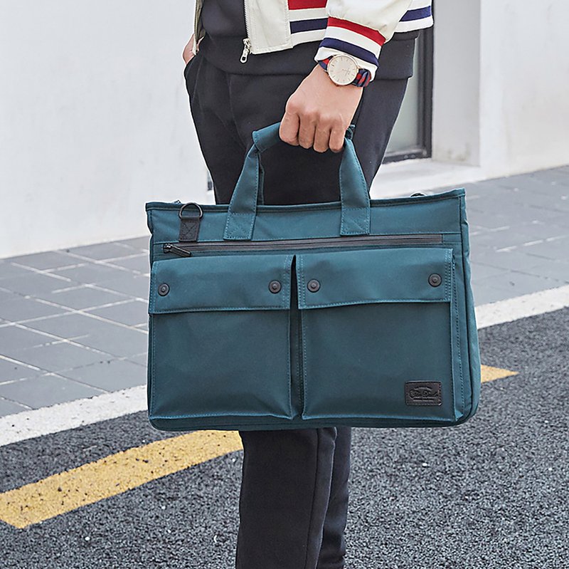 Briefcase Computer Bag Tote Bag Men's Business Bag Waterproof - Smasher Blue Green - กระเป๋าเอกสาร - วัสดุกันนำ้ สีน้ำเงิน