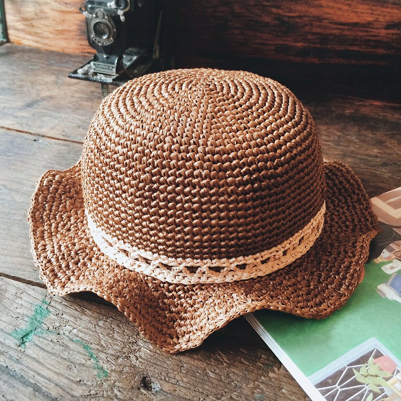 Although there although children hat / paper Rafi straw hat / knit hat / hand made hats handmade〗 〖crazy hopscotch - Hats & Caps - Paper Brown