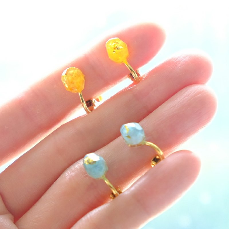 【日の出】Stone of Sunrise-Gold Foils Silver Earrings - ต่างหู - เงินแท้ สีส้ม