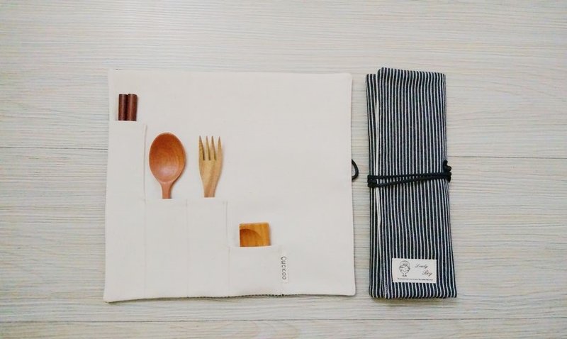 食器を入れられるエコ食器収納袋 デニムストライプ箸セット マット - 調理器具 - コットン・麻 多色
