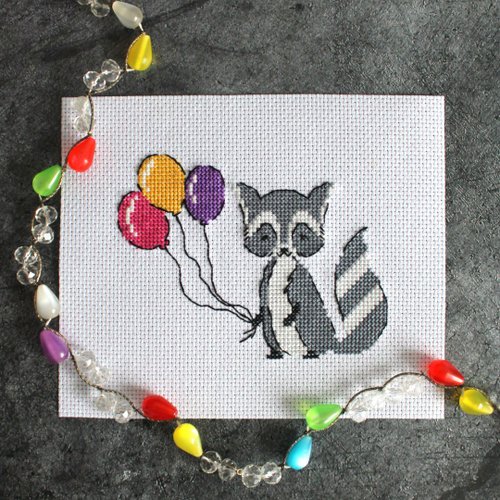 JulieAndStitch Cross stitch pattern Raccoon, simple cross stitch pattern for beginners