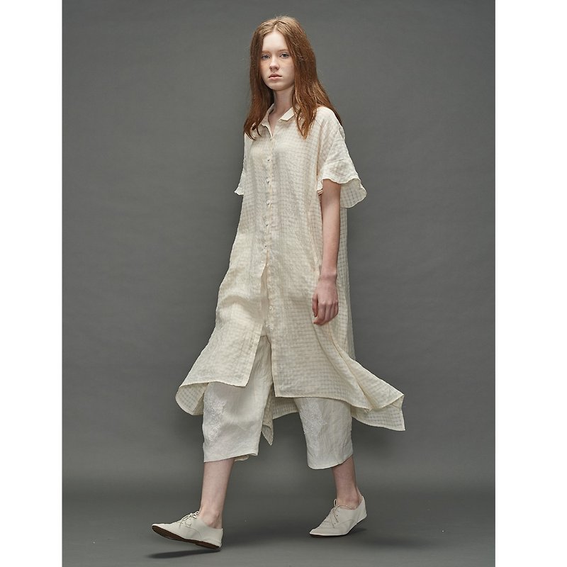 1701B4512 (umbrella shirt collar long coat) - Women's Tops - Cotton & Hemp 