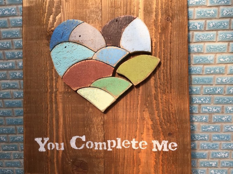 愛心拼圖 創意木作 牆面掛飾 告白禮物 手作 you complete me - 壁貼/牆壁裝飾 - 木頭 多色