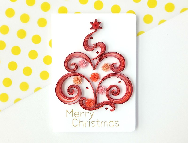 手作りロール紙カード クリスマスツリー パッションレッド - カード・はがき - 紙 レッド