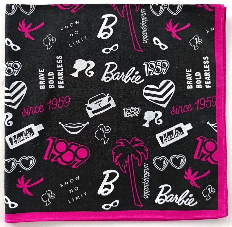 Barbie Vintage Handkerchief Women Accessories Coconut 21 x 20 inches - 手帕 - 棉．麻 黑色
