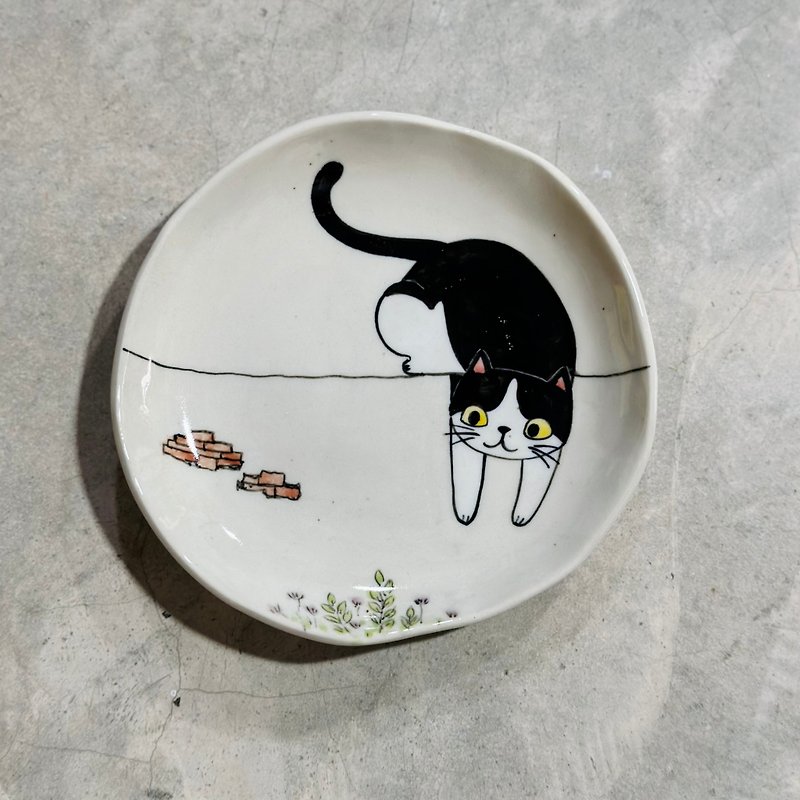 手作り猫模様陶板 / 05 - 皿・プレート - 陶器 ホワイト