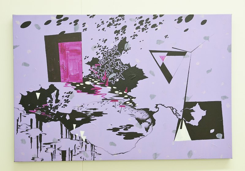 Daphne HC Shen purple geometric architecture western abstract pop style Acrylic painting - ของวางตกแต่ง - วัสดุอื่นๆ สีม่วง