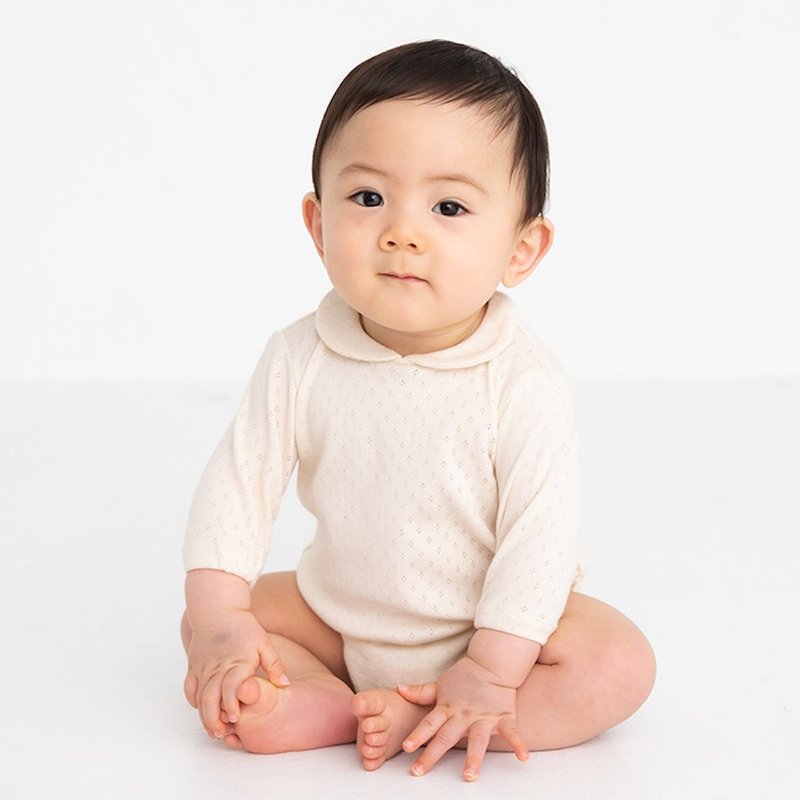 [NEW ARRIVAL!!] Y-1389 100% organic cotton openwork bodysuit, suitable for height 50-60cm, made in Japan - Onesies - Cotton & Hemp White