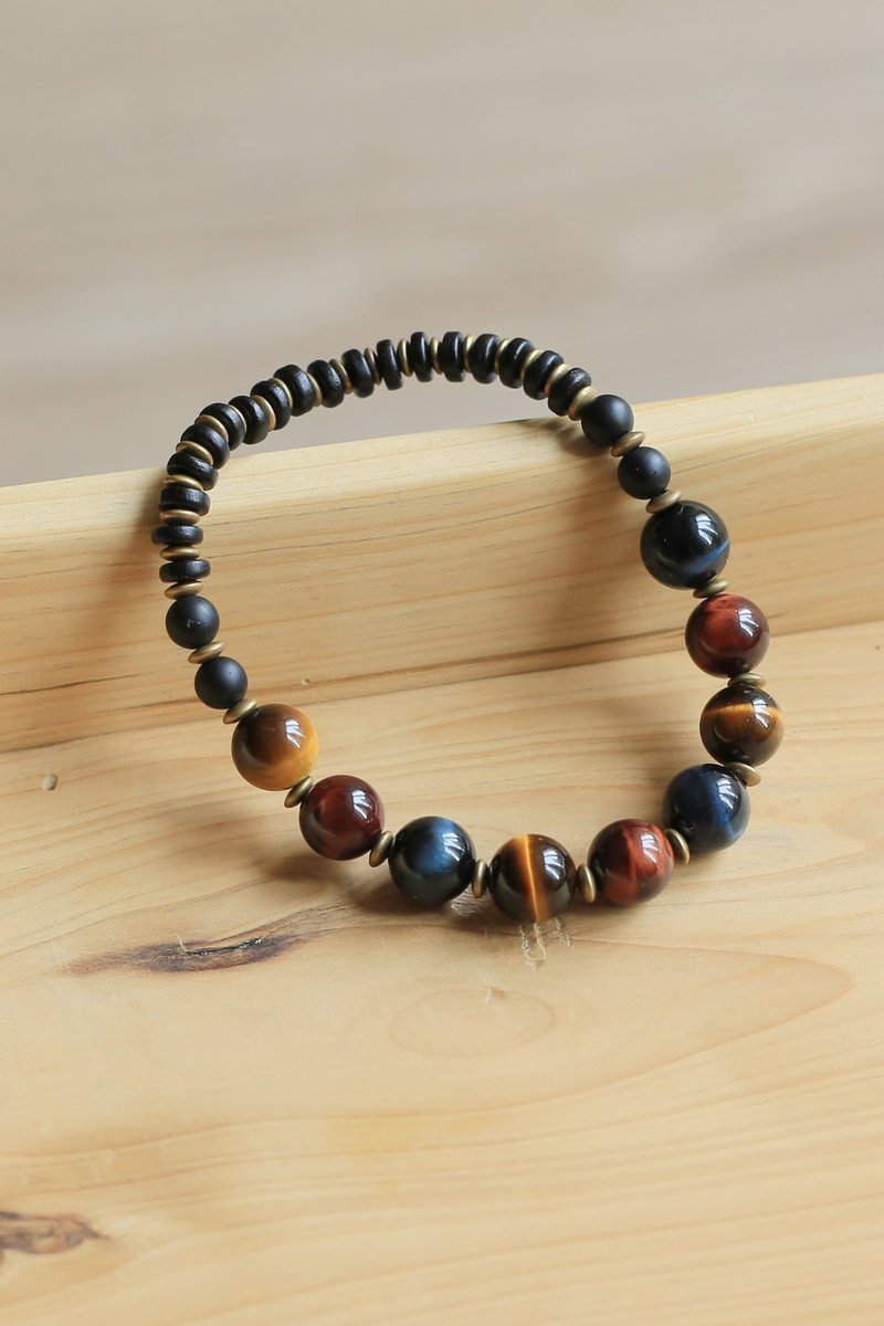 No.8-Original & Insight | Red, Yellow and Blue Tiger Eye Stone Bracelet Lightning Effect Bronze| Couples - สร้อยข้อมือ - เครื่องประดับพลอย 