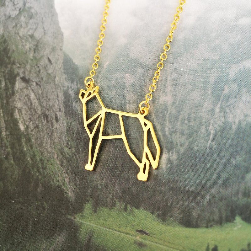 Wolf, Origami Necklace, Animal Necklace, Wolf Gifts, Gift for Animal Lover - สร้อยคอ - โลหะ สีทอง