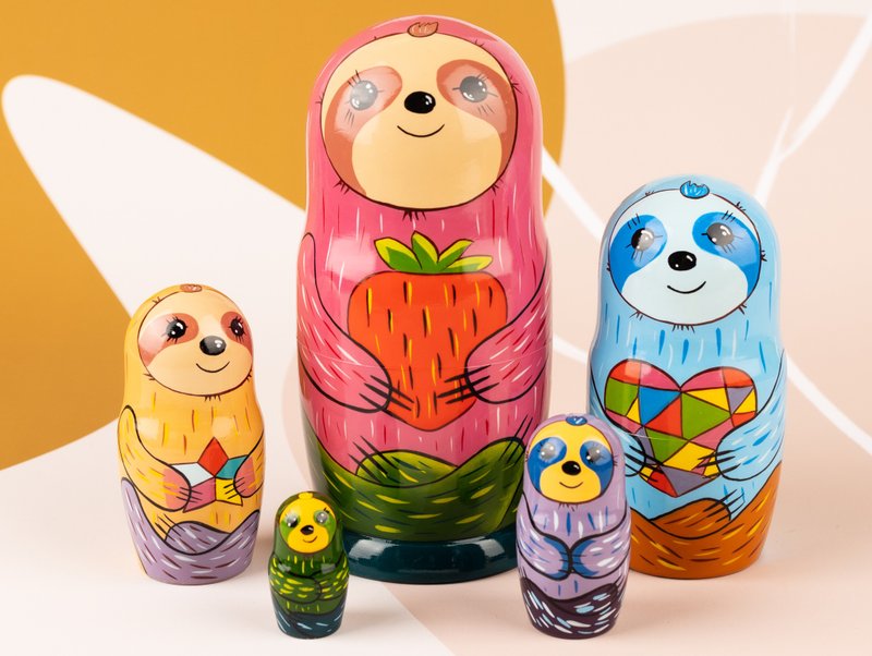 Matryoshka animals Sloth nesting dolls for kids Animal nesting doll Stacking - Kids' Toys - Wood 