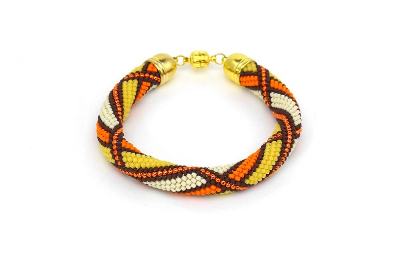 Bright Beaded Bracelet Seed Bead Rope Statement Beed Crocheted Jewelry - Bracelets - Colored Glass Orange