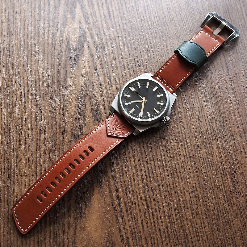 แฮนด์เมด สายนาฬิกาหนังอิตาลี ขนาด 24mm สีน้ำตาลแทน - สายนาฬิกา - หนังแท้ สีนำ้ตาล
