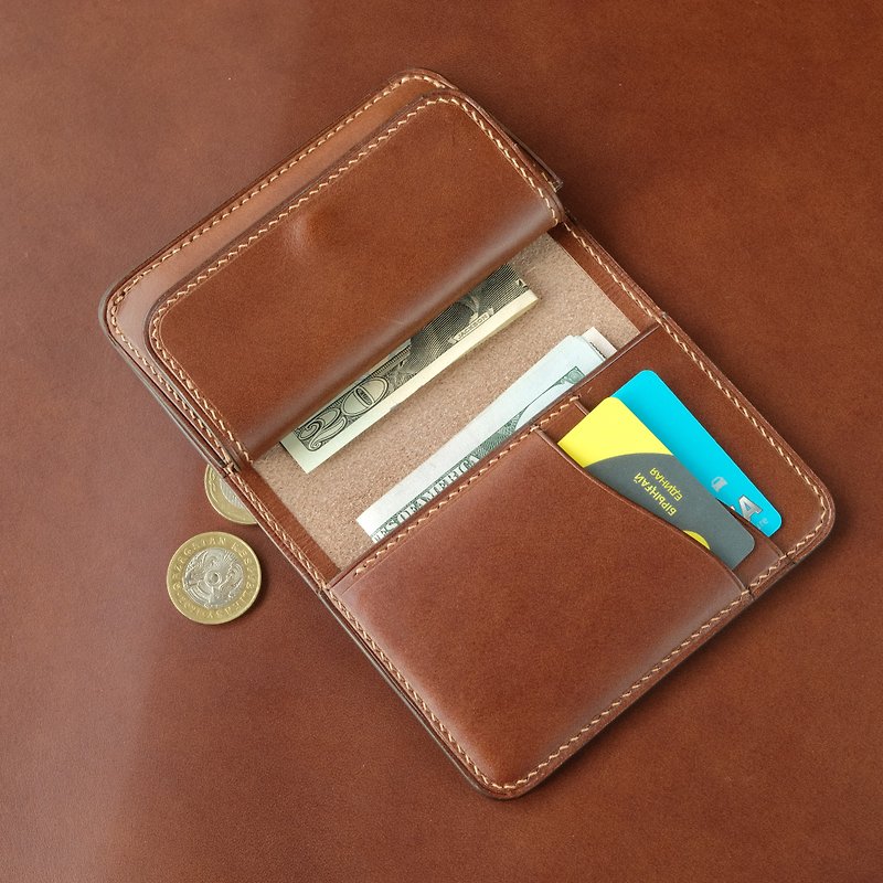 Handmade leather card wallet mod. MINI COIN POCKET / BROWN - Wallets - Genuine Leather Brown