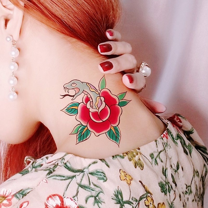 Snake and rose - temporary tattoo sticker - สติ๊กเกอร์แทททู - กระดาษ 