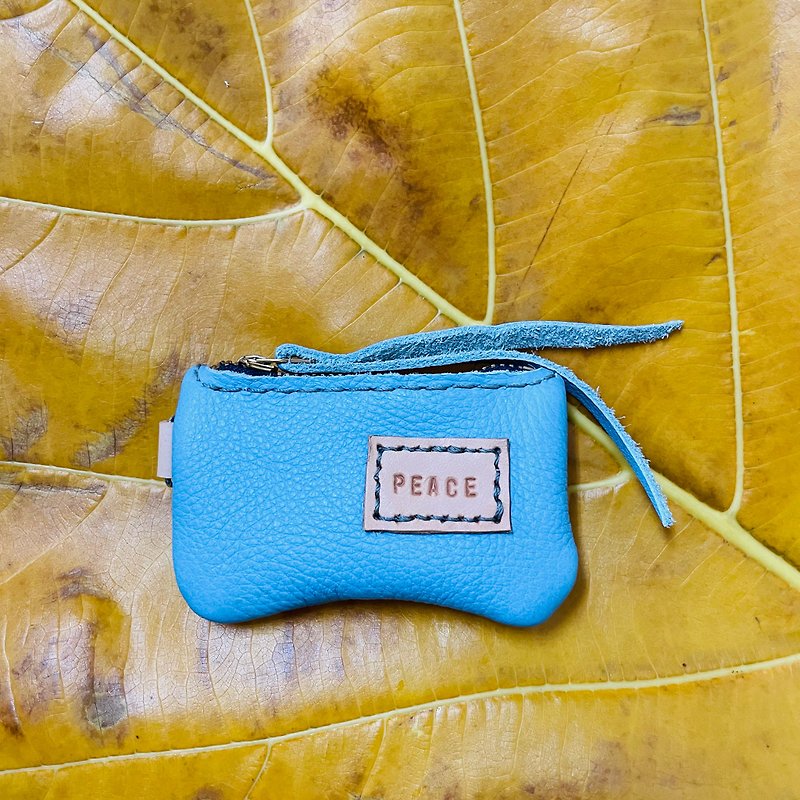 Limited edition safe water blue coin purse pen drive storage sniff leather handmade - Coin Purses - Genuine Leather Blue