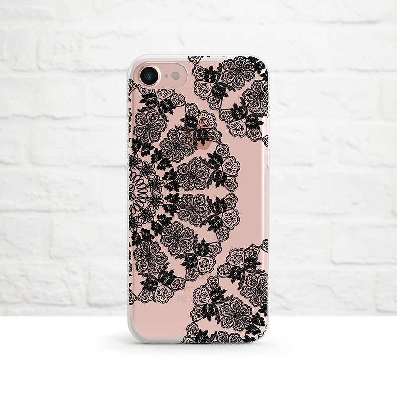 Lace Doily, Black, Clear Soft Case, iPhone X, iphone8, iPhone 7, iPhone 7 plus, iPhone 6, iPhone SE, Samsung - Phone Cases - Silicone Black