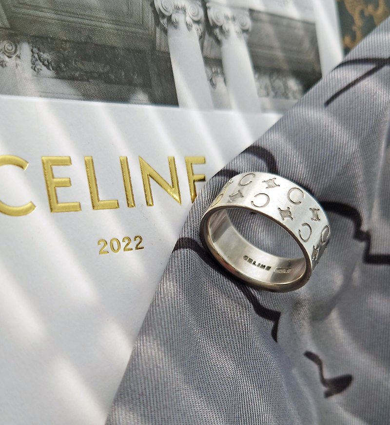 中古孤品 CELINE 純銀凱旋門 戒指指環指輪 頸鏈項鍊包包掛件掛飾 - 戒指 - 純銀 銀色