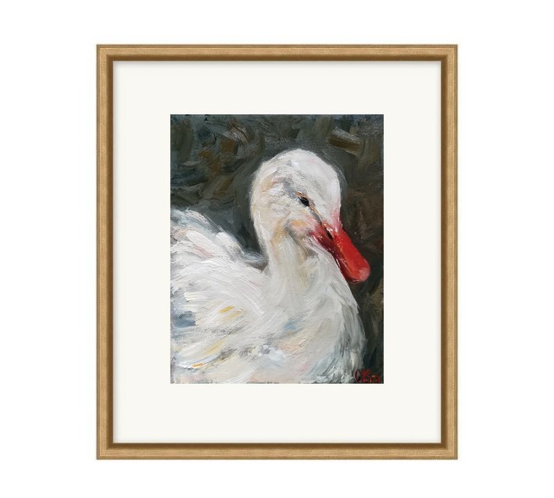 White bird painting with swan - unique collection painting design - gift for Mom - โปสเตอร์ - วัสดุอีโค ขาว