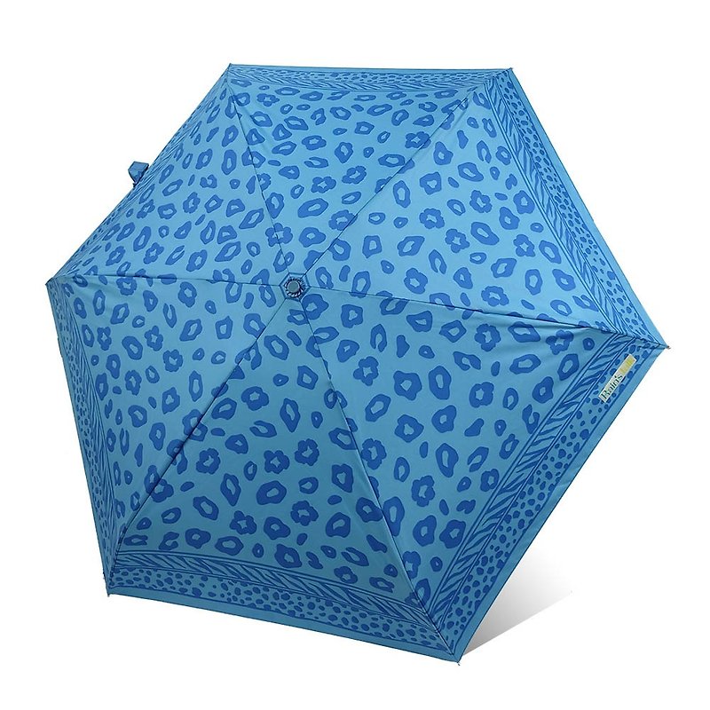 【台灣文創 Rain's talk】奢華豹紋抗UV五折手開傘 - 雨傘/雨衣 - 防水材質 藍色