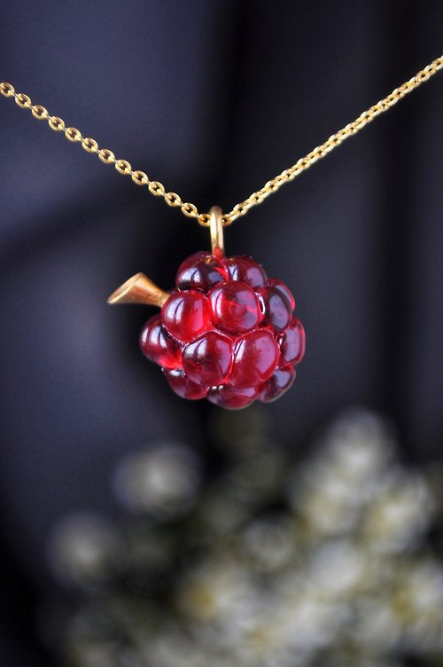 Toutberry Raspberry pendant Red raspberry necklace Miniature food Kawaii charms