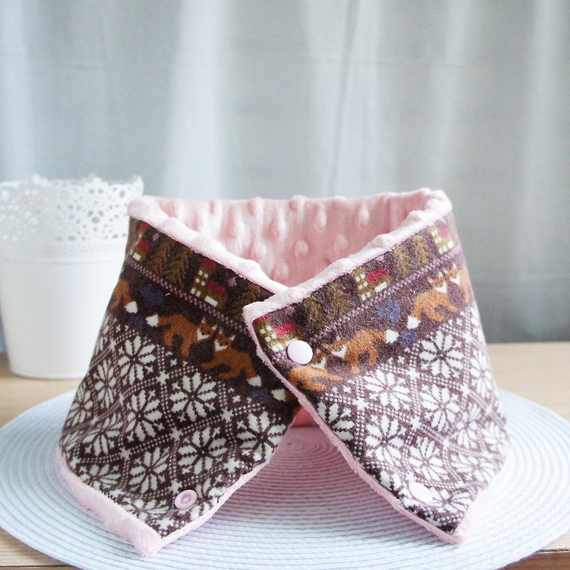Lovely【日,韩布】Fox bristled cotton fur collar, bib, short scarf [coffee powder] - Knit Scarves & Wraps - Cotton & Hemp Brown