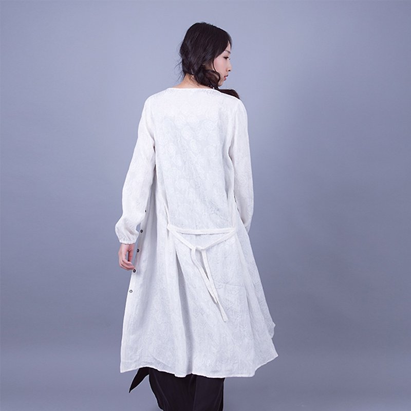White jacquard cardigan - Women's Casual & Functional Jackets - Cotton & Hemp 