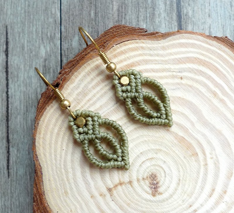 Misssheep-B02 Grass Green Wax Braided Brass Earrings - Earrings & Clip-ons - Other Materials Green
