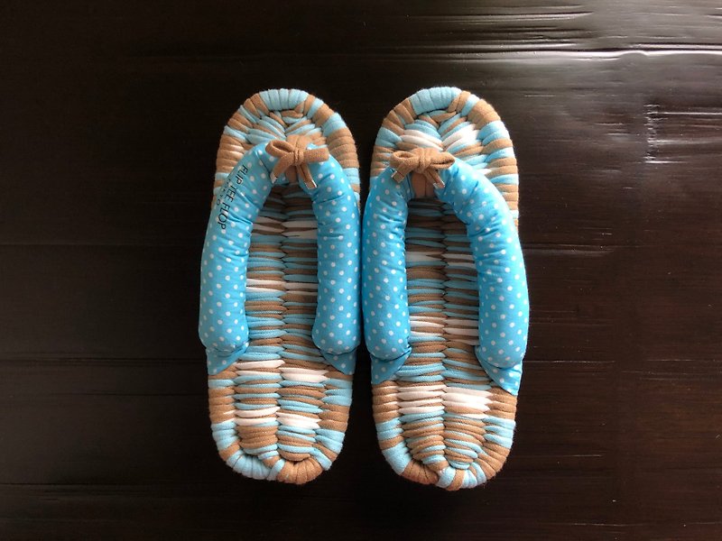 【FLIP TEE FLOP】24cm 布ぞうり ミックス編み - 室內拖鞋 - 棉．麻 藍色