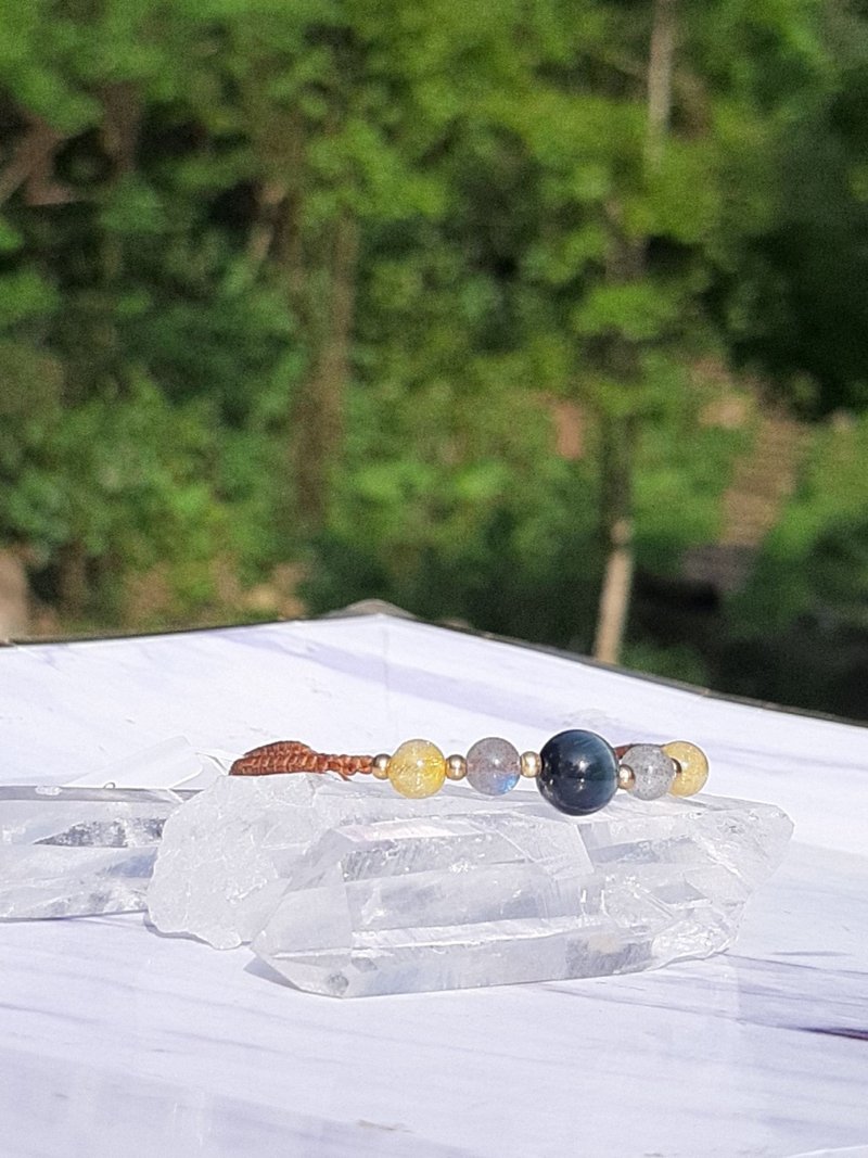 藍虎眼石, 拉長石,金髮晶 可客製 編織手環 - 手鍊/手環 - 寶石 咖啡色
