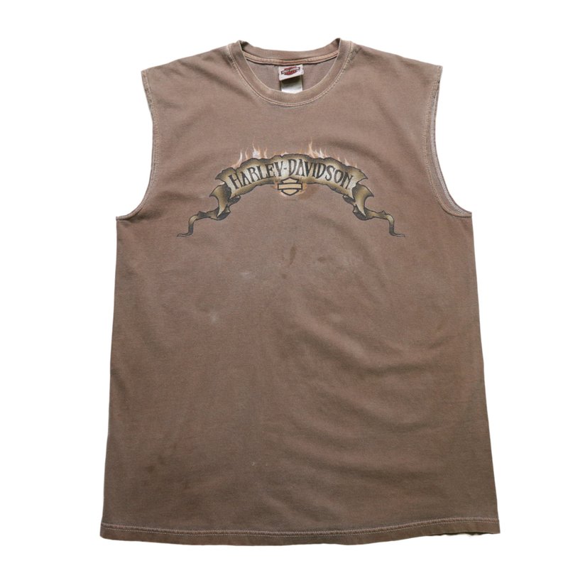 00s American Brown Eagle Thunder Tank Top Harley Tank Top - เสื้อกั๊กผู้ชาย - วัสดุอื่นๆ สีกากี