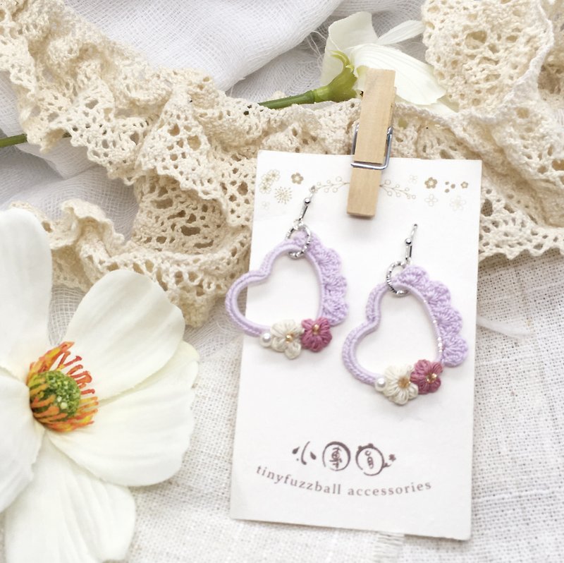 Love Lace Earrings Lavender - ต่างหู - ผ้าฝ้าย/ผ้าลินิน สึชมพู