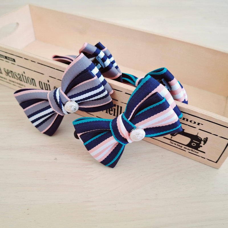 繽紛多條紋蝴蝶結香蕉夾 2色 - 髮夾/髮圈 - 其他材質 多色